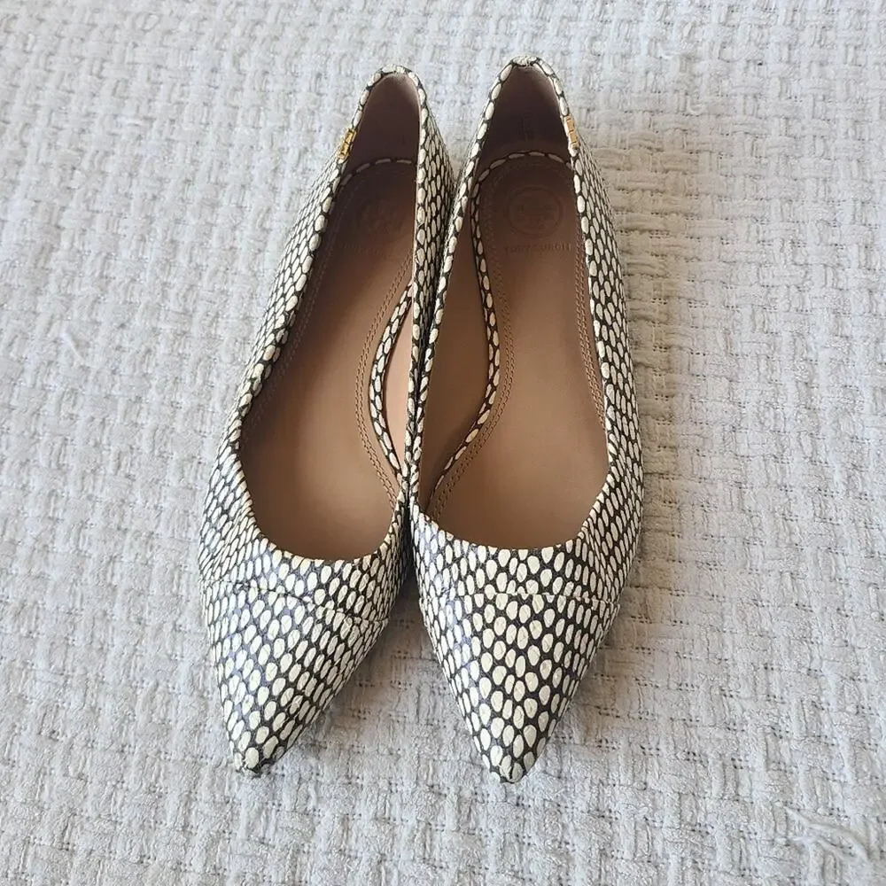 Tory Burch Penelope Snake Print Cap Toe Flat In King Cobra Women's Size 7